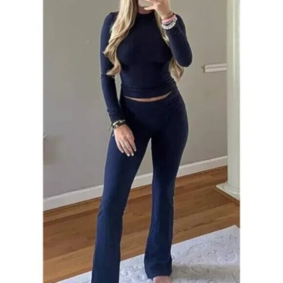 SKIMS Pants - SKIMS Foldover Pants in Soot Black Size Large